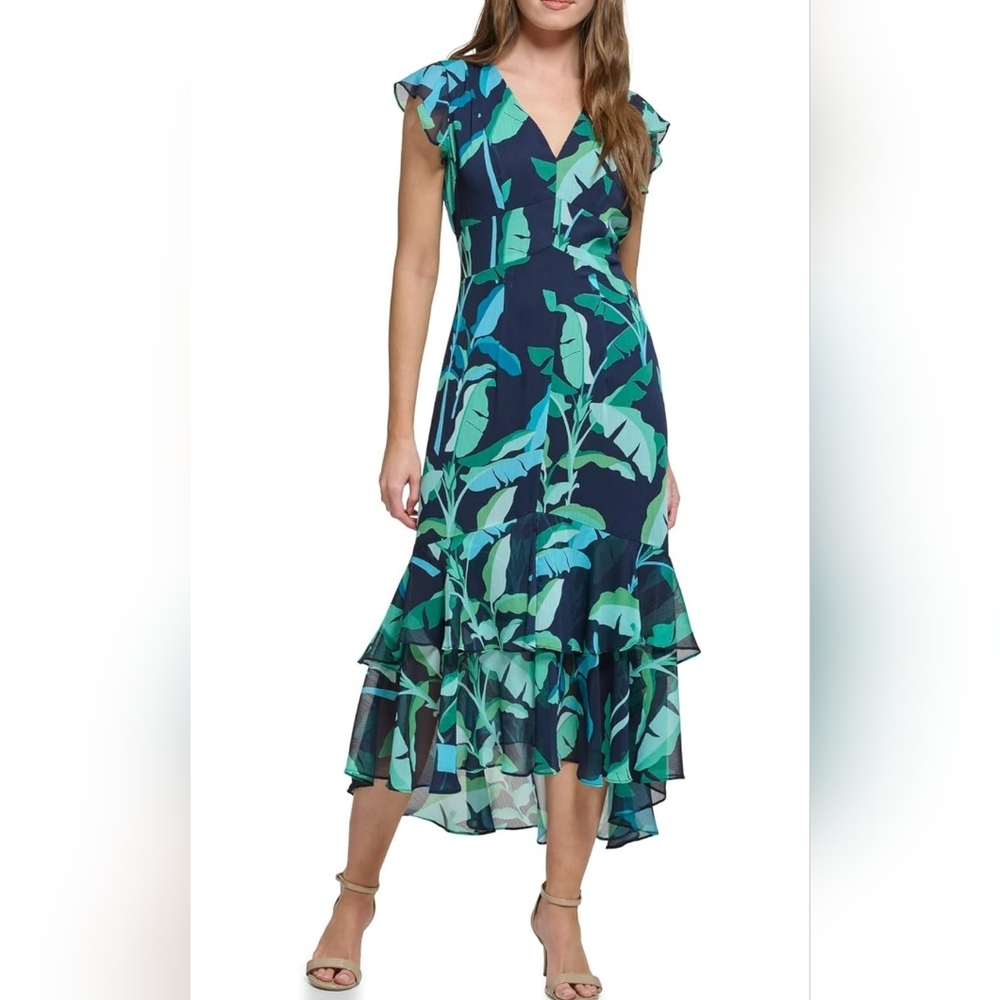 Tommy Hilfiger Leaf Print High-Low Dress